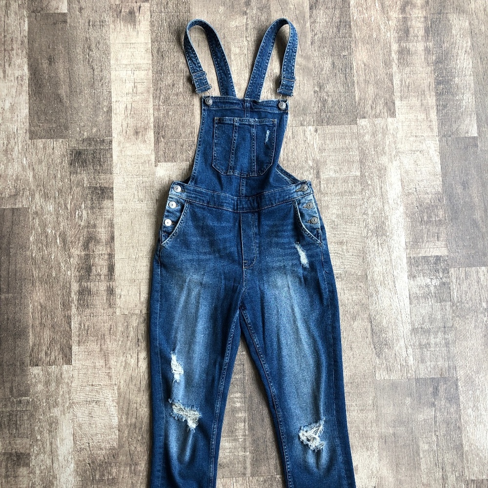 H&M DISTRESSED OVERALLS